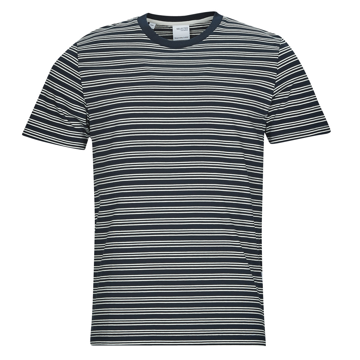 Selected – SLHANDY STRIPE SS O-NECK TEE W – Marine / Blanc