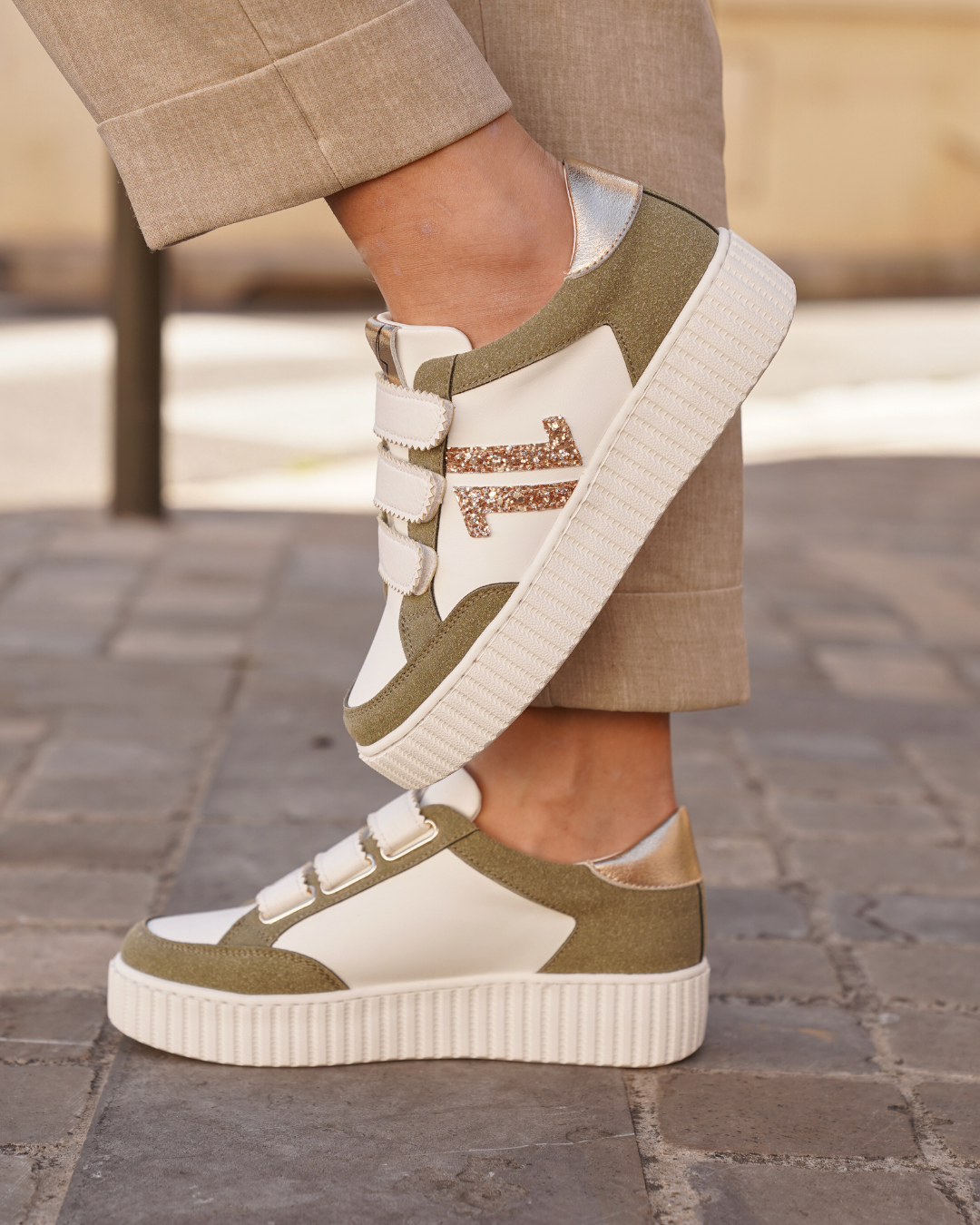 Basket femme creepers kaki à scratch – CL83 KAKI