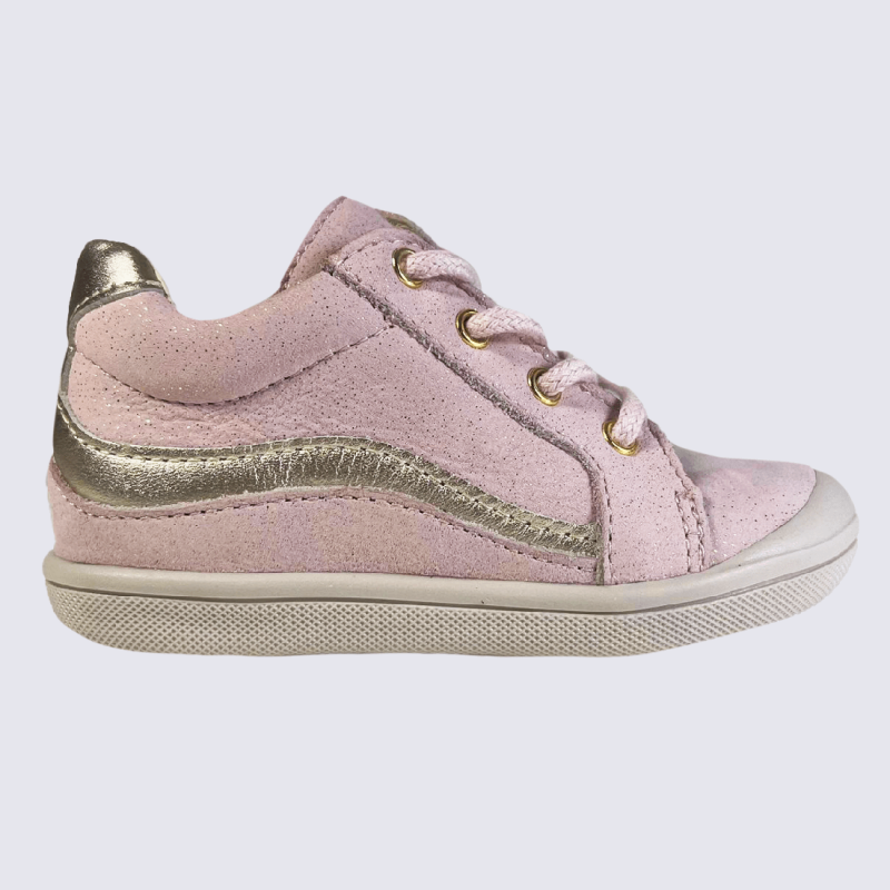 Baskets Bellamy, baskets à lacets et zip pour filles en cuir paillettes dorées