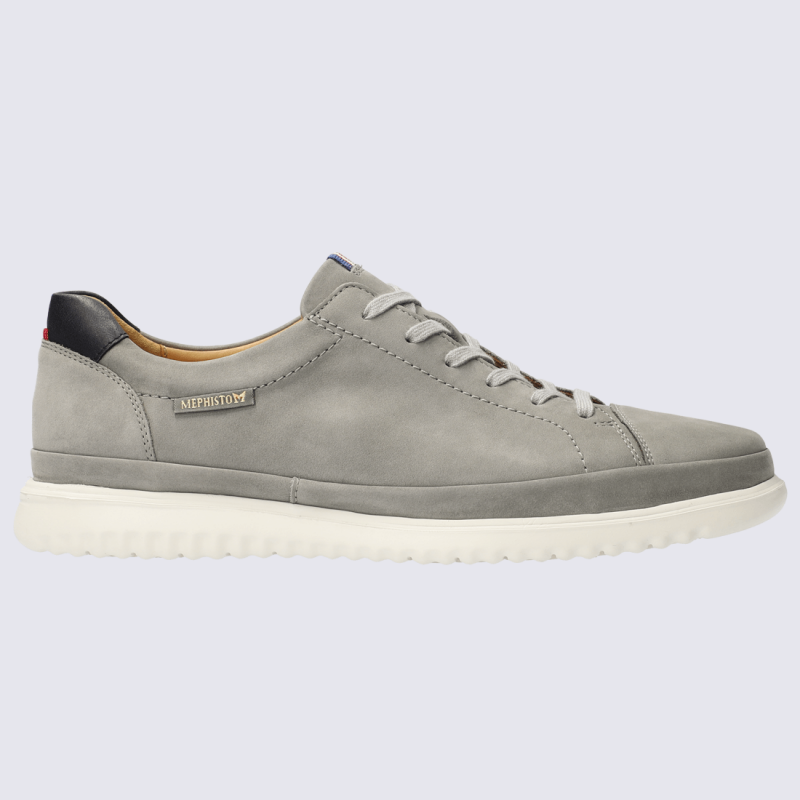 Baskets Mephisto, baskets basses confortables homme en cuir velours gris clair