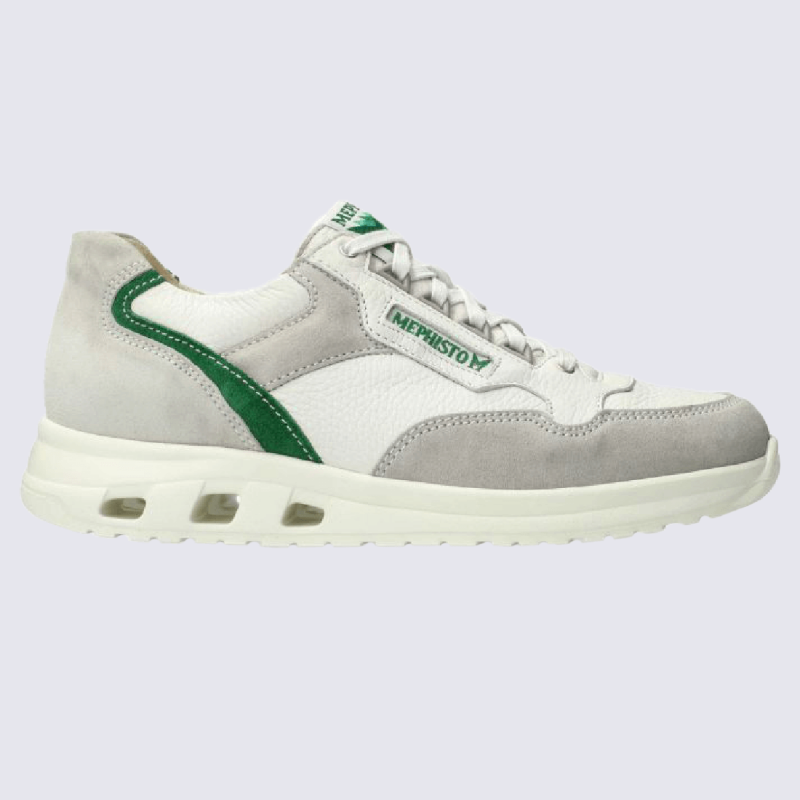 Baskets Mephisto, sneakers tendances homme en cuir lisse gris et vert