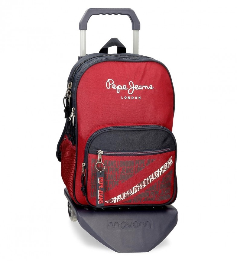 PEPE JEANS CLARK 40CM SAC À DOS SCOLAIRE À DEUX COMPARTIMENTS AVEC TROLLEY ROUGE 3017861