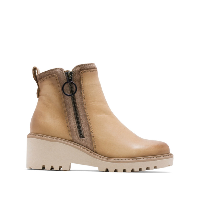 BOTTINES EN CUIR AVEC SEMELLE COMPENSÉE ET FERMETURE ÉCLAIR LEONA BEIGE 3182293